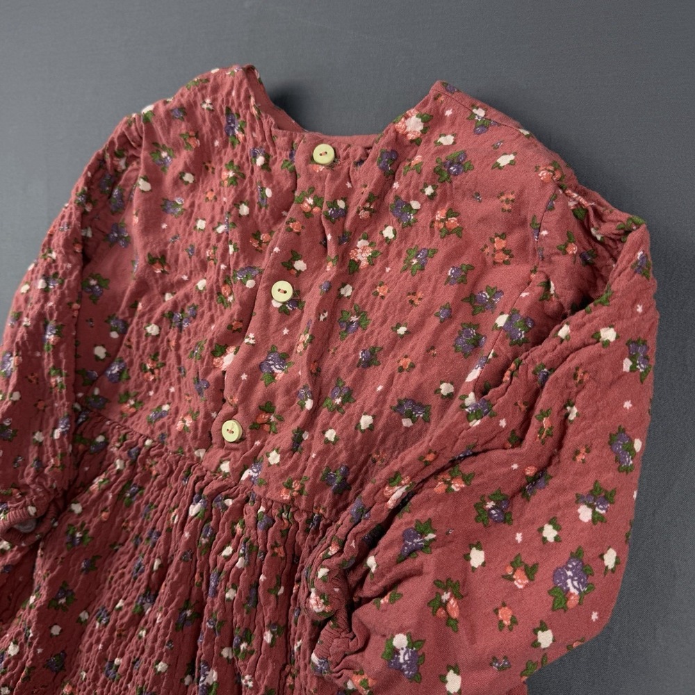 ZARA Girls Red Floral A-Line Knee Length Dress 2-3 Years Long Sleeve Ruffle - Picture 12 of 13